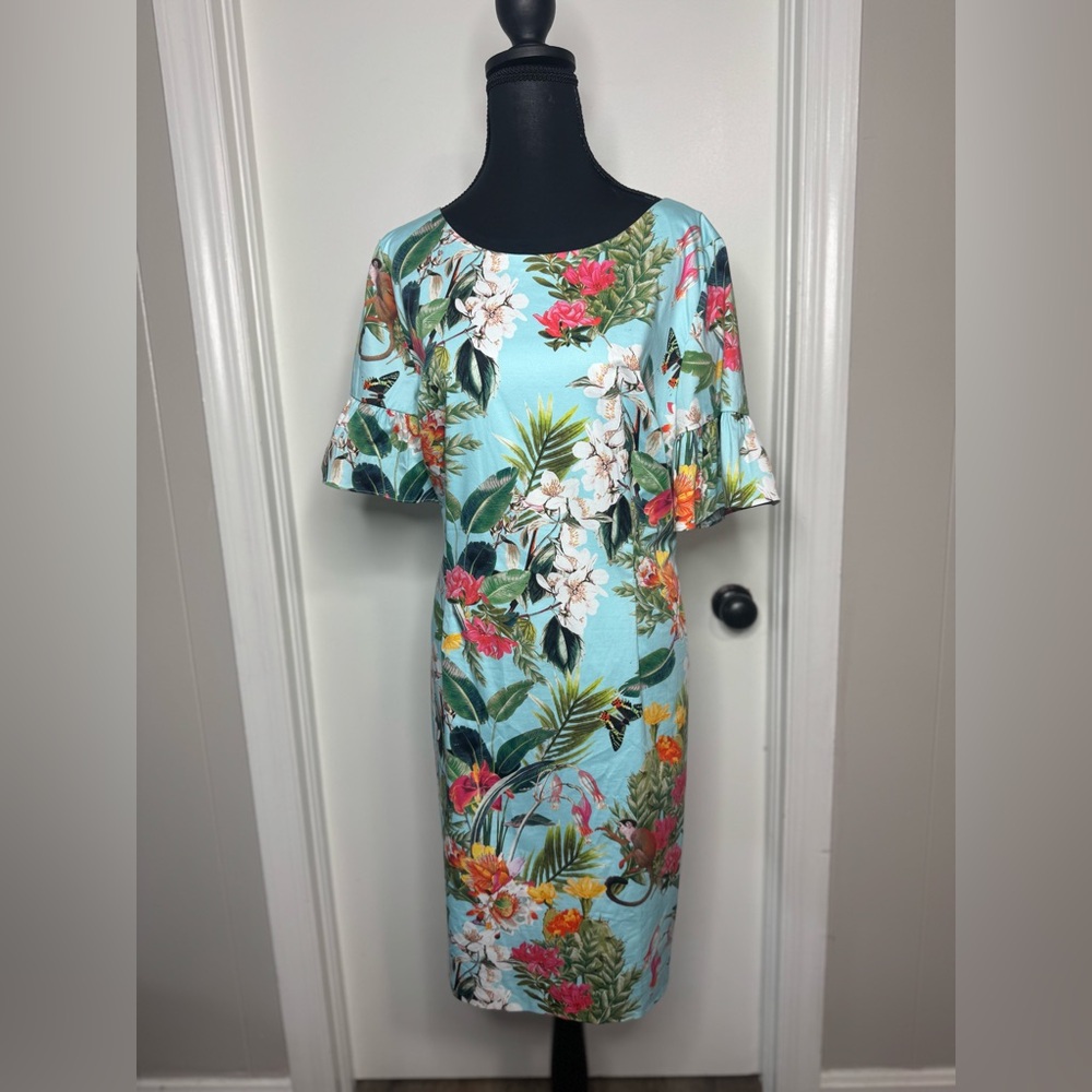 RSVP By Talbots Tropical‎ Flowers Sheath Dress Size 16 P Colorful